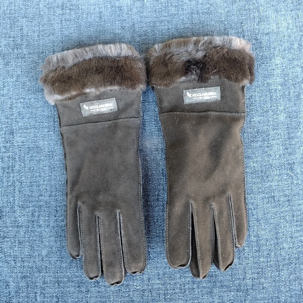 Koolaburra By UGG Suede Leather Gloves Faux Fur Cuffs Black Womens Size S Small